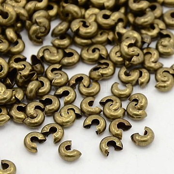Brass Crimp Beads Covers, Nickel Free, Ringent Round, Antique Bronze Color, About 3.2mm In Diameter, 2.2mm Thick, Hole: 1mm(EC266-1NFAB)