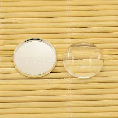 Brass Cabochons Settings and Flat Round Transparent Clear Glass Cabochons(KK-X0009-S-RS)-4