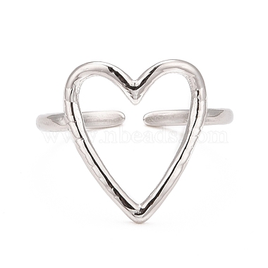 Non-Tarnish 304 Stainless Steel Open Heart Cuff Ring for Women(RJEW-C025-22P)-3