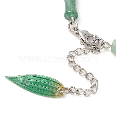 bracelet en perles de bambou aventurine verte naturelle avec breloques en feuilles acryliques(BJEW-TA00299)-3