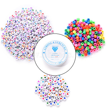 1 Bag 1200Pcs Opaque Acrylic Flat Round with Letter & Heart Beads(DIY-YW0002-32)-2