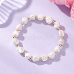 Electroplated Shell Pearl & Brass Beads Stretch Bracelets for Women, Nuggets, Real 18K Gold Plated, Beads: 7~9x7~9x7~9mm, Inner Diameter: 1-7/8 inch(4.9cm)(BJEW-JB13013)