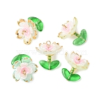 Transparent Acrylic Pendants, with Glass Seed Beads, Flower, Golden Metal Enlaced, Aquamarine, 20.5x18x18.5mm, Hole: 1.8mm(PALLOY-MZ00823-05)