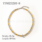 European 8MM 304 Stainless Steel Silver Round Beaded Necklaces for Women, Golden & Stainless Steel Color, 15.75 inch(40cm)(OD8849-3)