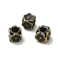 Tibetan Style Rack Plating Brass Beads, Long-Lasting Plated, Cube with Flower, Brushed Antique Bronze, 5.5x5.5x5.5mm, Hole: 3.5mm(KK-Q805-45AB)