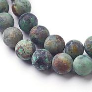 Natural African Turquoise(Jasper) Bead Strands, Frosted, Round, 8mm, Hole: 1mm, about 45~48pcs/strand, 14.96 inch(G-G957-25-8mm)