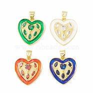 Rack Plating Brass Micro Pave Cubic Zirconia Pendants, with Enamel, Long-Lasting Plated, Real 18K Gold Plated, Cadmium Free & Lead Free, Heart, Mixed Color, 19x18x5mm, Hole: 4.5x3.5mm.(KK-H428-02G)