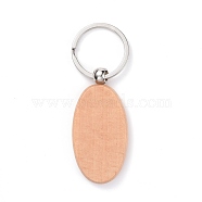 Natural Wood Keychain, with Platinum Plated Iron Split Key Rings, Oval, BurlyWood, 9cm, Oval: 64x31x7mm(HJEW-P008-01)