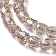 Electroplate Glass Beads, Pearl Luster Plated, Faceted Barrel, Tan, 8x8mm, Hole: 1mm(GLAA-F108-13B-04)