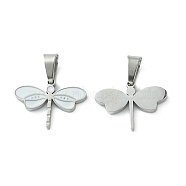 304 Stainless Steel Manual Polishing Charms, with Enamel and 201 Stainless Steel Clasp, Dragonfly, Stainless Steel Color, 11.5x15.5x1.5mm, Hole: 3x5.5mm(STAS-C075-20P)