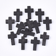 Wooden Pendants, Dyed, Cross, Black, 21~22x14~15x4~5mm, Hole: 1.8mm(WOOD-S050-17A)