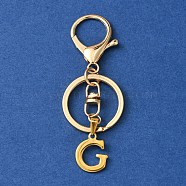 304 Stainless Steel Initial Letter Charm Keychains, with Alloy Clasp, Golden, Letter G, 8.5cm(KEYC-YW00005-07)