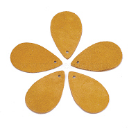 Eco-Friendly Sheepskin Pendants, teardrop, Orange, 25x15x1mm, Hole: 1.5mm(X-FIND-T045-09D)