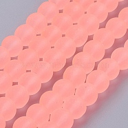 Transparent Glass Bead Strands, Frosted, Round, Light Salmon, 8mm, Hole: 1~1.6mm, about 99pcs/strand, 31.4 inch(X-GLAA-S031-8mm-28)