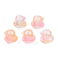 Transparent Spray Painted Glass Beads, Two Tone, Duck, Pink, 11.5x12x10.5mm, Hole: 1mm(GLAA-N035-023-G04)