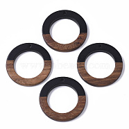 Resin & Walnut Wood Pendants, Opaque, Waxed, Ring, Black, 28x3.5mm, Hole: 2mm(X-RESI-T035-10)