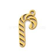 Christmas 201 Stainless Steel Pendants, Laser Cut, Candy Cane Charm, Golden, 17x7.5x1mm, Hole: 1.5mm(STAS-Q015-08G)