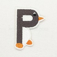 Computerized Embroidery Cloth Iron on/Sew on Patches, Costume Accessories, Appliques, Letter, Coconut Brown, Letter.P, 50x35mm(DIY-K012-01-P)