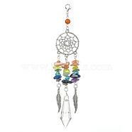 Alloy Woven Web/Net with Feather Pendant Decorations, Chakra Natural & Synthetic Mixed Stone Chip and Glass Tassel for Home Decorations, 141mm(HJEW-TA00116)