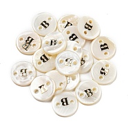 Freshwater Shell Buttons, Flat Round , Letter B, 12x2mm, Hole: 1.6mm(BUTT-Z001-01B)