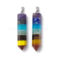 Chakra Gemstone Pointed Big Pendants, Faceted Bullet Charms with Stainless Steel Color Plated Stainless Steel Snap on Bails, 49~51x10x10mm, Hole: 7.8x2.8mm(G-C110-12P)