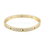 Cubic Zirconia Horse Eye Hinged Bangle, Real 18K Gold Plated Brass Jewelry for Women, Medium Blue, Inner Diameter: 2-1/8x2-3/8 inch(5.5x6cm)(BJEW-G651-07G-03)