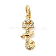 Brass Micro Pave Cubic Zirconia Pendants, with Jump Ring, Letter T, 17.5x6.5x2mm, Ring: 6x1mm, Inner Diameter: 4mm(KK-M273-01G-T)