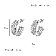 304 Stainless Steel Round Stud Earrings, Half Hoop Earrings, Stainless Steel Color, 18x9mm(PJ3518-2)