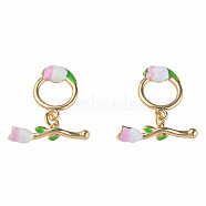 Brass Enamel Toggle Clasps, Nickel Free, Flower with Ring, Real 18K Gold Plated, 23mm, Hole: 1.4mm(KK-N233-245)