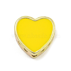 Rack Plating Brass Enamel Beads, Long-Lasting Plated, Real 18K Gold Plated, Heart, 12x12x4mm, Hole: 1.5mm(KK-C074-13G-01)