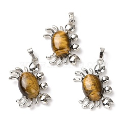 Natural Tiger Eye Pendants, with Platinum Plated Brass Findings, Cadmium Free & Lead Free, Crab, 33x22x8.5mm, Hole: 8x5mm(G-D469-01P-05)
