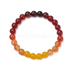 8mm Round Natural Carnelian & Agate & Malaysia Jade Beaded Stretch Bracelets, Gradient Color Gems Bracelets for Women Men, bead: 3/8 inch(0.85cm), Inner Diameter: 2-1/8 inch(5.4cm)(BJEW-TA00514-01)