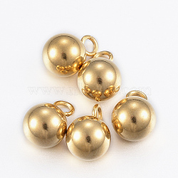 Ion Plating(IP) 304 Stainless Steel Sphere Charms, Round Ball, Golden, 9x6mm, Hole: 2mm(STAS-H394-11G)