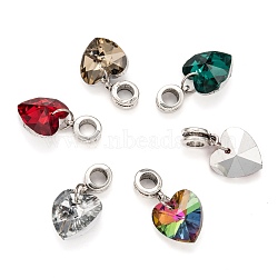 Large Hole Alloy European Dangle Charms, with Electroplated Glass Heart Pendants, Antique Silver, Mixed Color, 25mm, Hole: 5mm(PALLOY-JF00041)