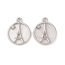 Alloy Acrylic Pendants, Flat Round with Tower, Silver, 16.5x14x3.3mm, Hole: 1.5mm(FIND-R147-08P)