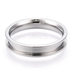 201 Stainless Steel Grooved Finger Ring Settings, Ring Core Blank, for Inlay Ring Jewelry Making, Stainless Steel Color, Inner Diameter: 17mm(RJEW-TAC0017-4mm-01A)