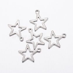 304 Stainless Steel Charms, Hollow Star, Stainless Steel Color, 14.5x12.5x0.8mm, Hole: 1.2mm(X-STAS-L200-47P)