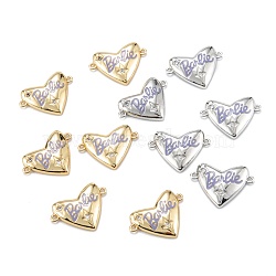 Brass Micro Pave Clear Cubic Zirconia Links Connectors, with Enamel, Heart with Word, Lilac, Mixed Color, 18x13x3mm, Hole: 1mm(ZIRC-A020-23)