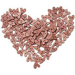 Heart Shaped Paint Buttons, Wooden Buttons, 2-Hole, Sienna, 20x16mm, Hole:2mm, about 100pcs/bag, 1bag/box, Plastic Bead Container: 16.5x8.5x1.6cm(BUTT-PH0004-06)