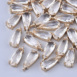 Transparent Glass Pendants, with Brass Findings, Faceted, Teardrop, Light Gold, Clear, 18.5x8.5x6mm, Hole: 1mm(GLAA-T007-22F)