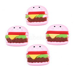 Opaque Resin Decoden Cabochons, Rubberized Style, Imitation Food, Hamburger, Pink, 25~26x27x6~7mm(CRES-S308-029)