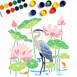 4Pcs 4 Styles PET Hollow Out Drawing Painting Stencils, for DIY Scrapbook, Photo Album, Bird & Fish, Lotus Pattern, 300x300mm, 1pc/style(DIY-WH0411-004)