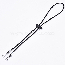 Adjustable Elastic Cord Lanyard Strap, Ear Holder Rope, with Iron Keychain Clasps and Plastic Cord Lock, Black, 62x3mm, Clasp: 22.5x7.5x2mm,  Cord Lock: 25x9mm(EC-N002-01)