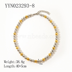 European 8MM 304 Stainless Steel Silver Round Beaded Necklaces for Women, Golden & Stainless Steel Color, 15.75 inch(40cm)(OD8849-3)