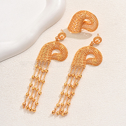 Vintage Alloy Hollowed-out Conch Shape Ring & Tassel Earrings Sets for Women, Golden(CY8500)