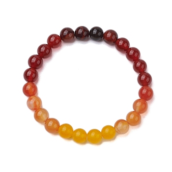 8mm Round Natural Carnelian & Agate & Malaysia Jade Beaded Stretch Bracelets, Gradient Color Gems Bracelets for Women Men, bead: 3/8 inch(0.85cm), Inner Diameter: 2-1/8 inch(5.4cm)