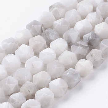 Natural White Crazy Lace Agate Beads Strands, Faceted, Round, 8x7mm, Hole: 1mm, about 49pcs/strand, 15.3 inch(39cm)
