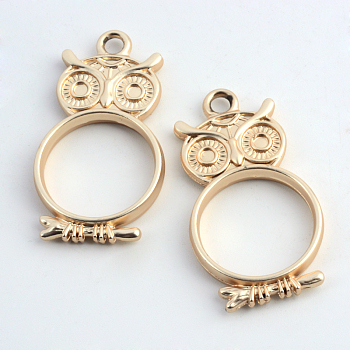 Matte Style Rack Plating Alloy Owl Pendant Rhinestone Settings, Open Back Bezel For DIY UV Resin, Epoxy Resin, Pressed Flower Jewelry, Cadmium Free & Nickel Free & Lead Free, Matte Gold Color, 36x20x3.5mm, Hole: 3mm, Fit for 2mm Rhinestone