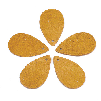 Eco-Friendly Sheepskin Pendants, teardrop, Orange, 25x15x1mm, Hole: 1.5mm