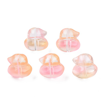 Transparent Spray Painted Glass Beads, Two Tone, Duck, Pink, 11.5x12x10.5mm, Hole: 1mm
